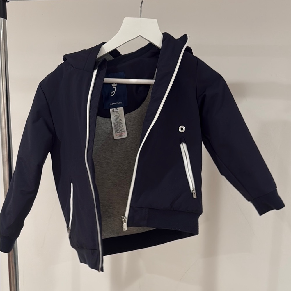 Jacadi Navy Hooded Jacket with Gray Tank Top Rainproof